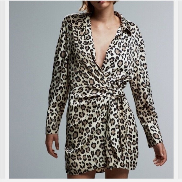 Zara Mini Leopard Print Wrap Dress Bloggers Fac - Picture 6 of 8